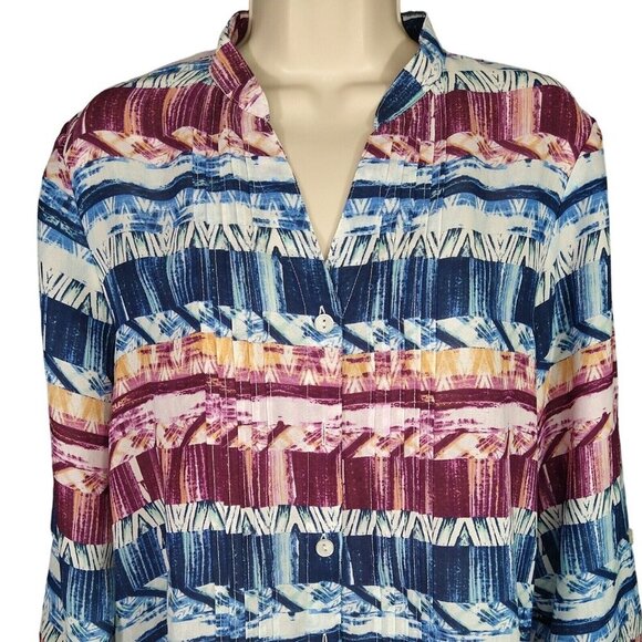 Alfred Dunner Button Up Shirt Blouse Top Women Size 10 Red Blue 3/4 Sleeve - Picture 2 of 5